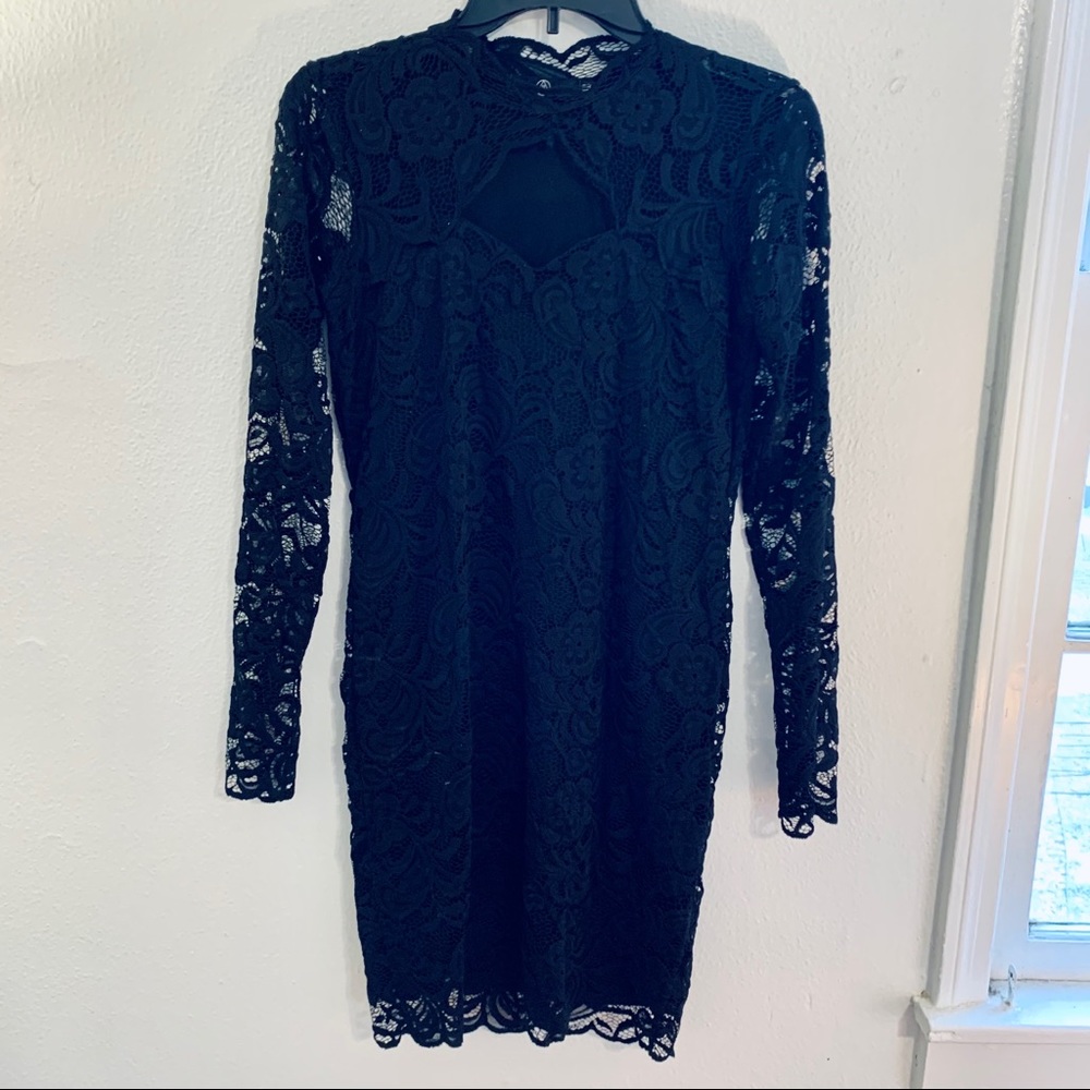 Missguided Mock Neck Black Lace Long Sleeve Dress